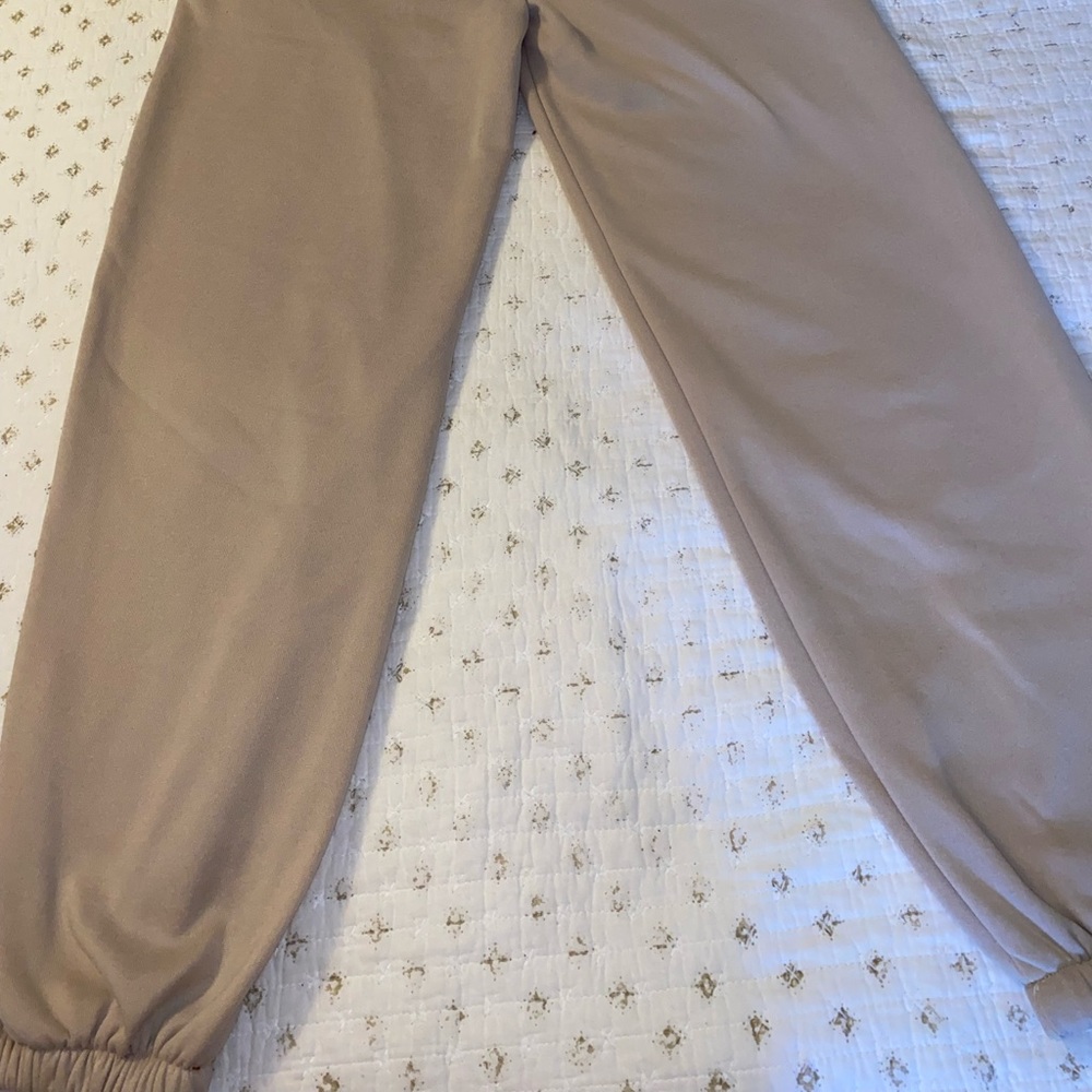 Solid Elastic Waist Slant Pocket Sweatpants (Color- Beige)